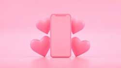smart phone surrounded by hearts