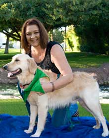 woman with golden retriever